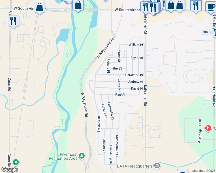 map of restaurants, bars, coffee shops, grocery stores, and more near 1672 David Place in Traverse City