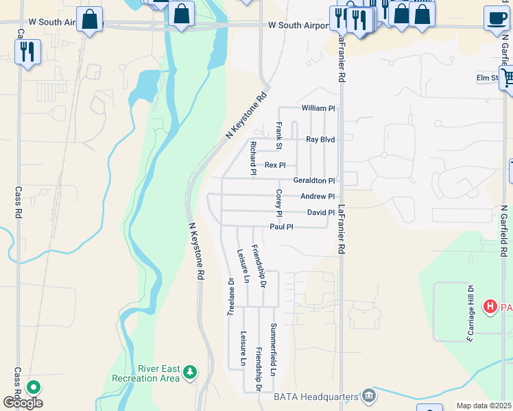 map of restaurants, bars, coffee shops, grocery stores, and more near 1672 David Place in Traverse City