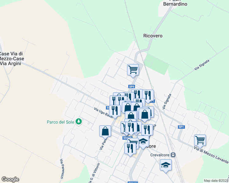 map of restaurants, bars, coffee shops, grocery stores, and more near 116 Via Dante Alighieri in Crevalcore