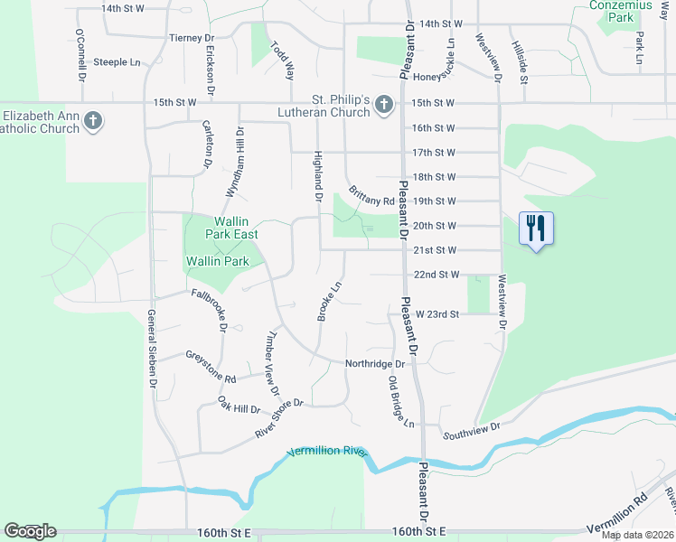 map of restaurants, bars, coffee shops, grocery stores, and more near 2150 Brooke Lane in Hastings