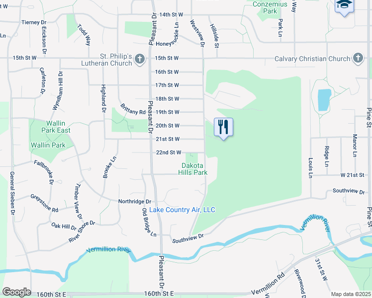 map of restaurants, bars, coffee shops, grocery stores, and more near 1318 22nd St W in Hastings