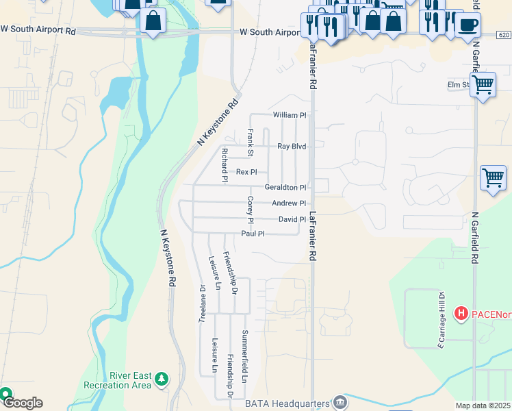 map of restaurants, bars, coffee shops, grocery stores, and more near Corey Place in Traverse City