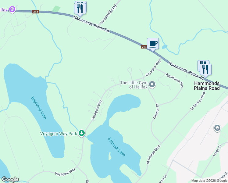 map of restaurants, bars, coffee shops, grocery stores, and more near 214 Voyageur Way in Hammonds Plains