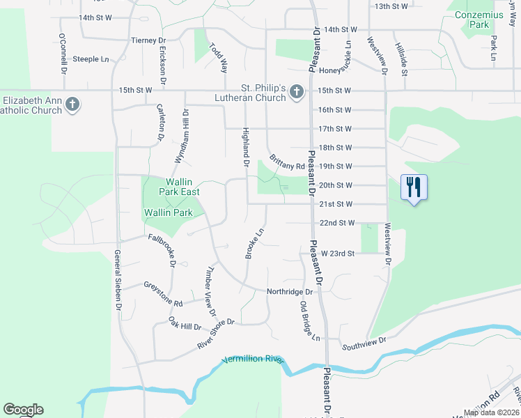 map of restaurants, bars, coffee shops, grocery stores, and more near 2150 Brooke Lane in Hastings