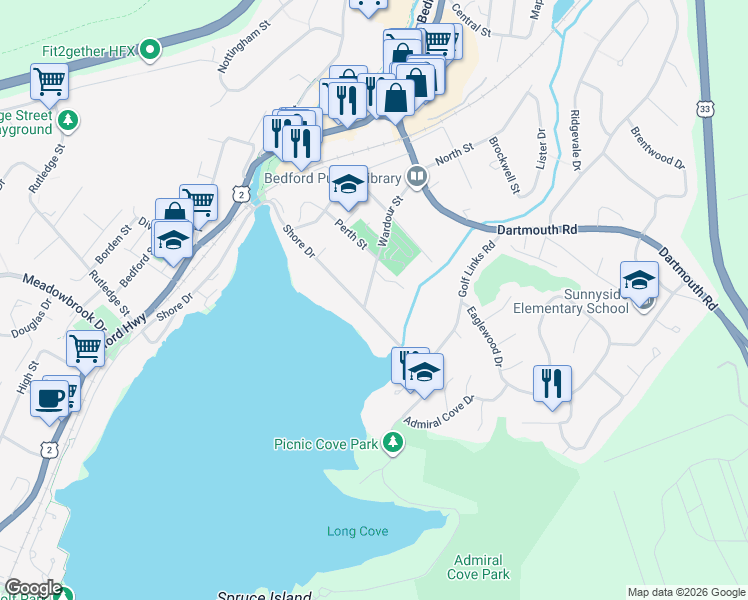 map of restaurants, bars, coffee shops, grocery stores, and more near 6 Wardour Street in Bedford