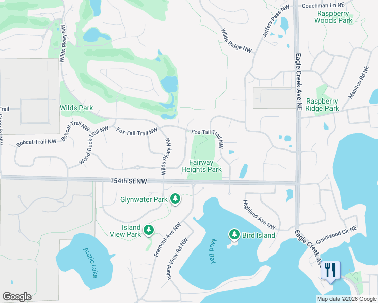 map of restaurants, bars, coffee shops, grocery stores, and more near 15315 Wilderness Ridge Road Northwest in Prior Lake