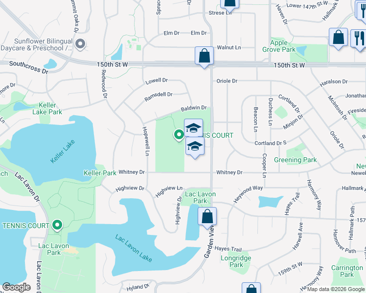 map of restaurants, bars, coffee shops, grocery stores, and more near 1025 Whitney Drive in Apple Valley