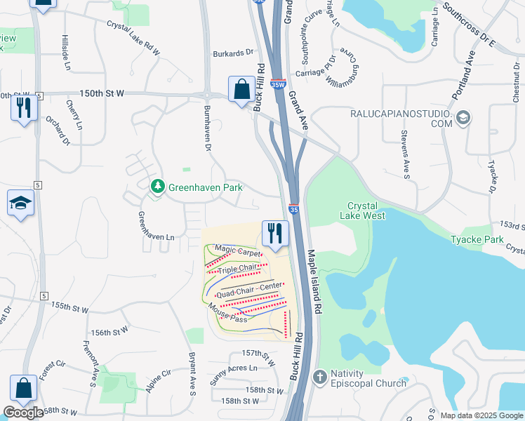 map of restaurants, bars, coffee shops, grocery stores, and more near 435 Stonewood Lane in Burnsville