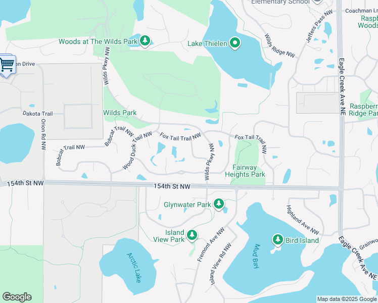 map of restaurants, bars, coffee shops, grocery stores, and more near 15332 Big Horn Pass Northwest in Prior Lake