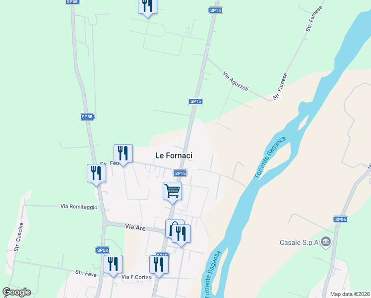 map of restaurants, bars, coffee shops, grocery stores, and more near 59 Strada Provinciale di Sala in Le Fornaci