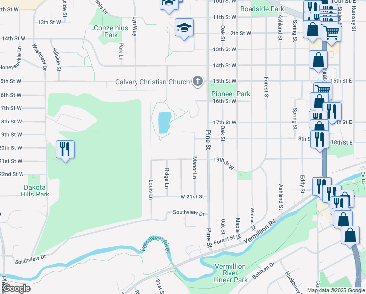 map of restaurants, bars, coffee shops, grocery stores, and more near 961 Manor Court in Hastings