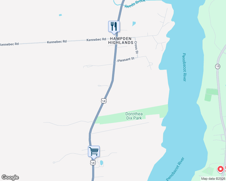 map of restaurants, bars, coffee shops, grocery stores, and more near 181 Main Road South in Hampden