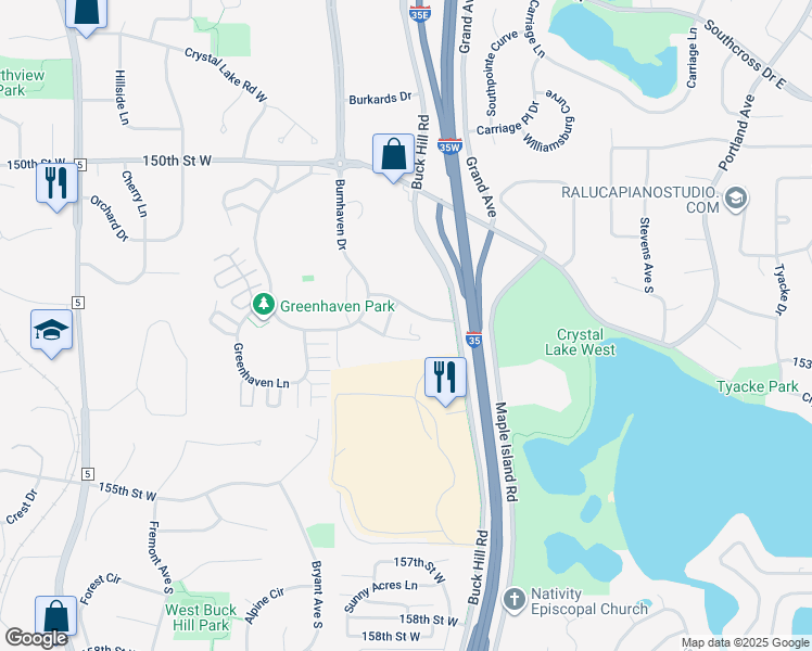 map of restaurants, bars, coffee shops, grocery stores, and more near 468 Stonewood Lane in Burnsville
