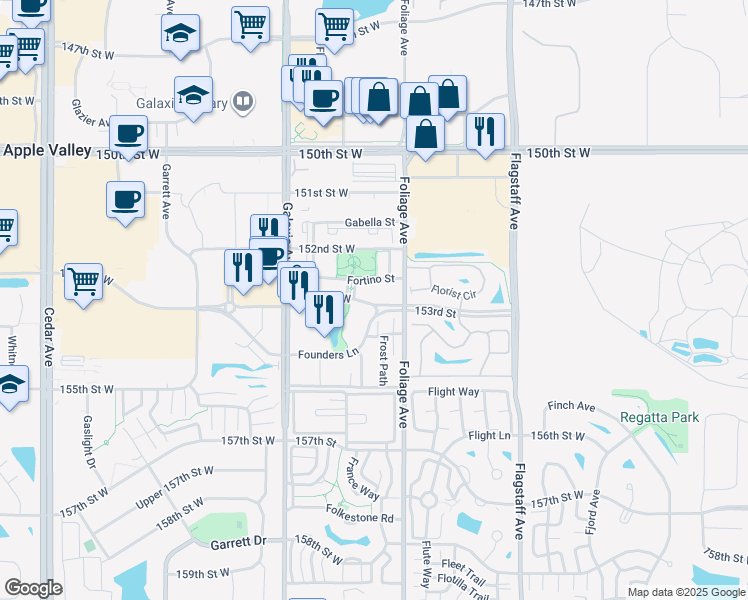 map of restaurants, bars, coffee shops, grocery stores, and more near 6780 Fortino Street in Apple Valley
