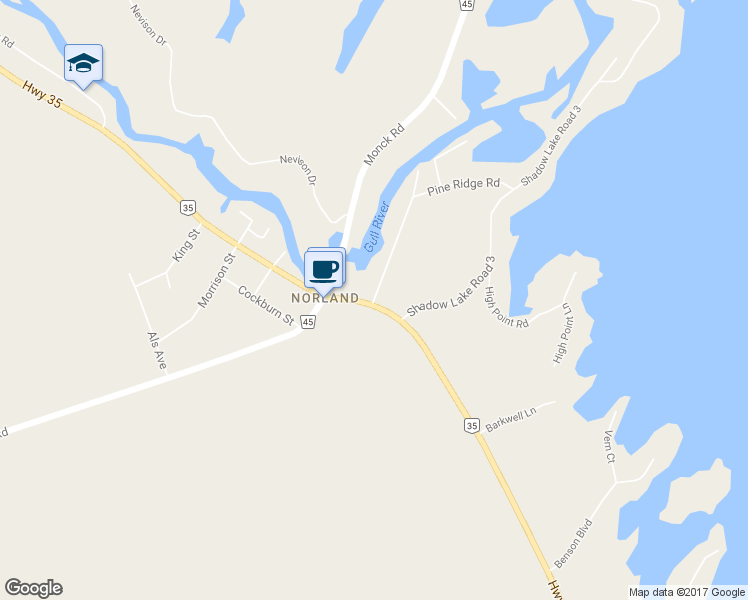 map of restaurants, bars, coffee shops, grocery stores, and more near 5 Government Dock Road in Kawartha Lakes