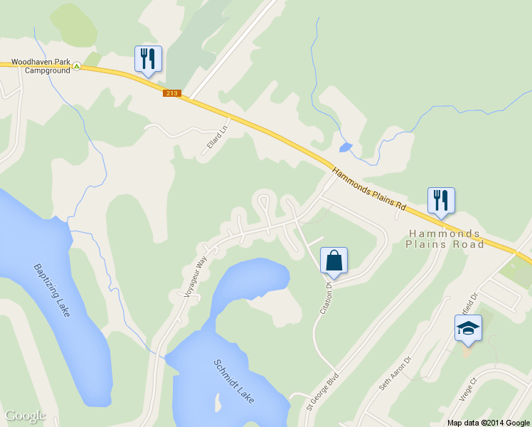 map of restaurants, bars, coffee shops, grocery stores, and more near 50 Equine Court in Upper Hammonds Plains
