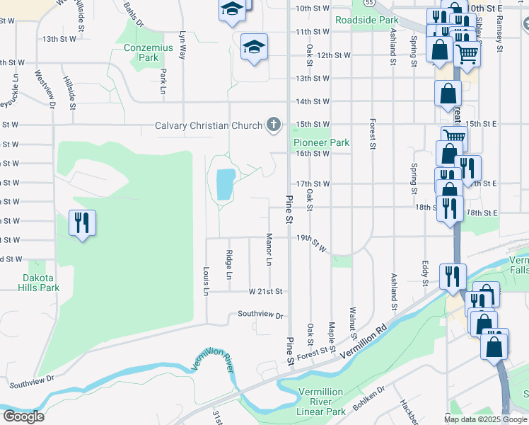 map of restaurants, bars, coffee shops, grocery stores, and more near 961 Manor Court in Hastings