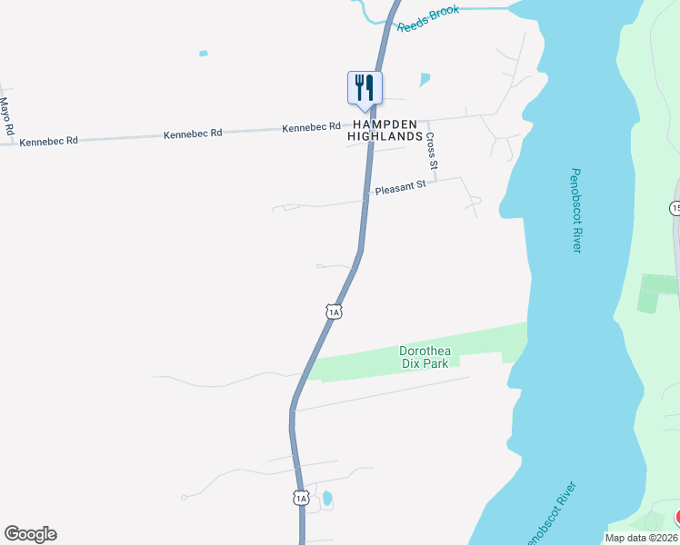 map of restaurants, bars, coffee shops, grocery stores, and more near 181 Main Road South in Hampden