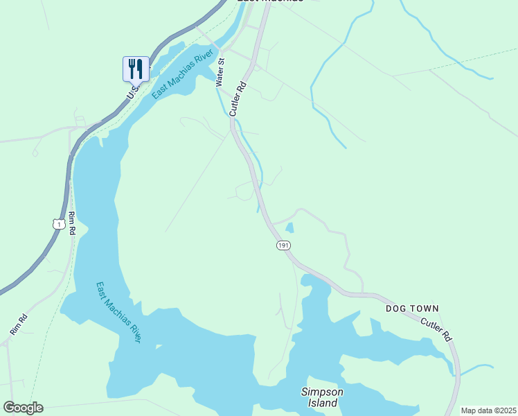 map of restaurants, bars, coffee shops, grocery stores, and more near 167 Cutler Road in East Machias
