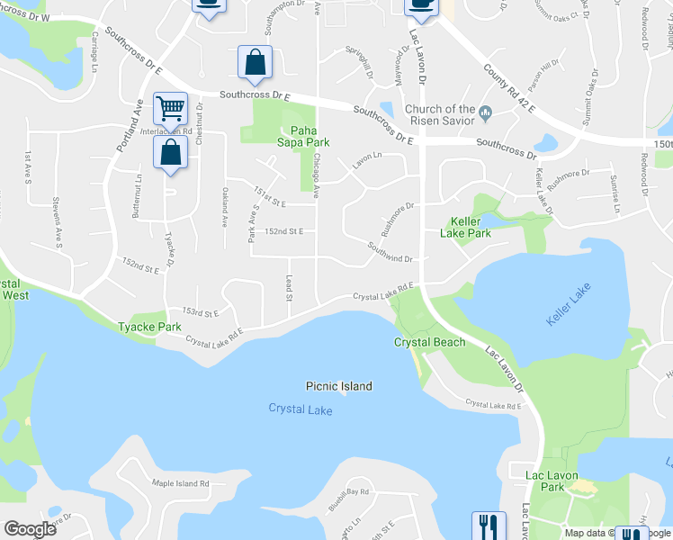 map of restaurants, bars, coffee shops, grocery stores, and more near 809 Rushmore Drive in Burnsville