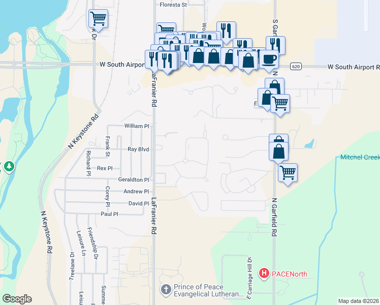 map of restaurants, bars, coffee shops, grocery stores, and more near 2937 Glen Drive in Traverse City