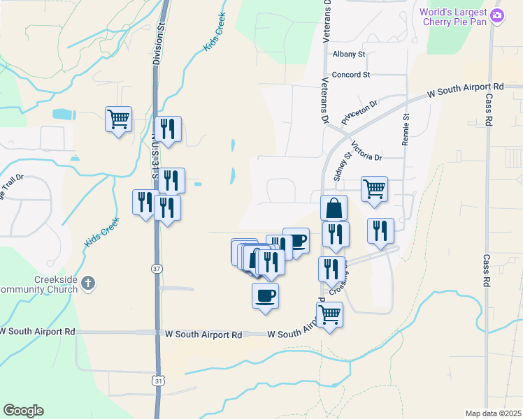 map of restaurants, bars, coffee shops, grocery stores, and more near 3225 Tyler Lane in Traverse City