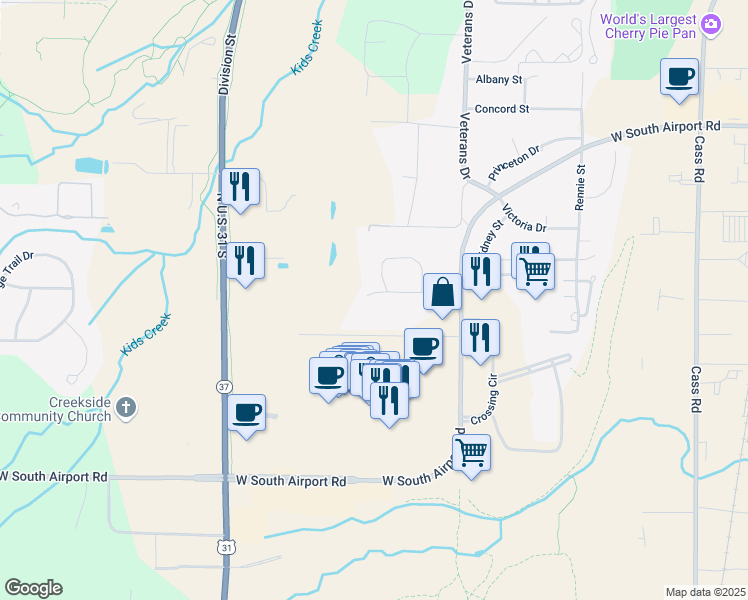 map of restaurants, bars, coffee shops, grocery stores, and more near 3225 Tyler Ln in Traverse City