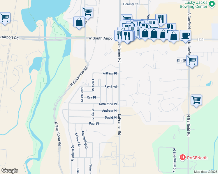 map of restaurants, bars, coffee shops, grocery stores, and more near 2802 North Thomas Place in Traverse City