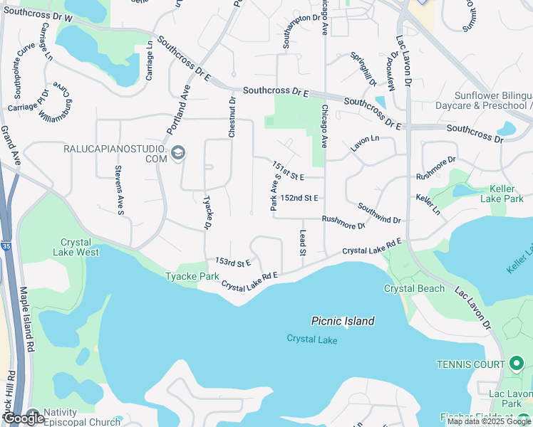 map of restaurants, bars, coffee shops, grocery stores, and more near 15124 Park Avenue South in Burnsville