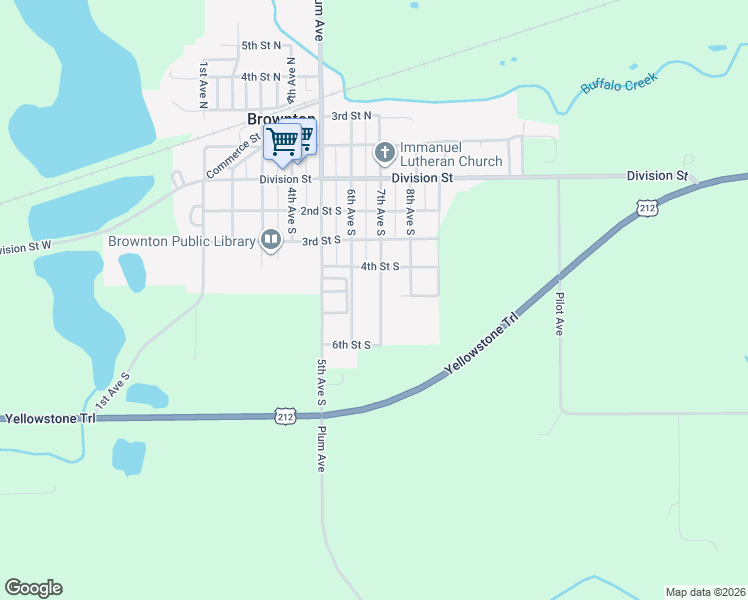 map of restaurants, bars, coffee shops, grocery stores, and more near 432 7th Avenue South in Brownton