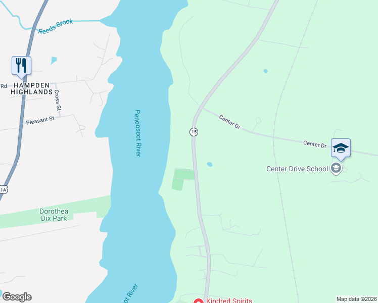 map of restaurants, bars, coffee shops, grocery stores, and more near 715 River Road in Orrington