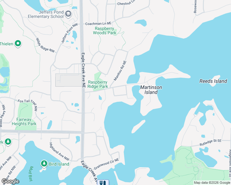 map of restaurants, bars, coffee shops, grocery stores, and more near 4175 Quaker Trail Northeast in Prior Lake