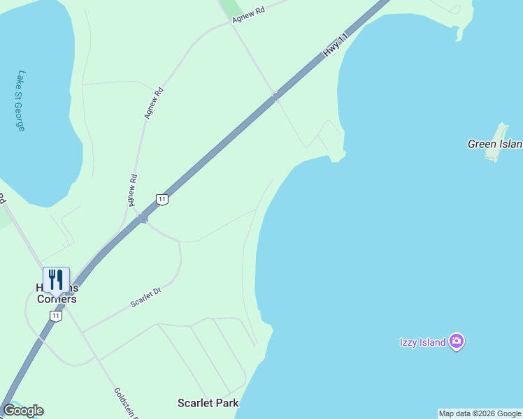 map of restaurants, bars, coffee shops, grocery stores, and more near 3119 Picadilly Lane in Washago