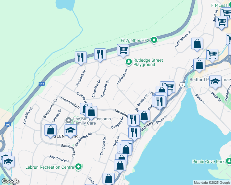 map of restaurants, bars, coffee shops, grocery stores, and more near 178 Rutledge Street in Bedford