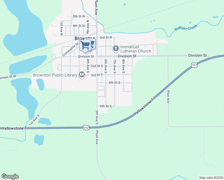 map of restaurants, bars, coffee shops, grocery stores, and more near 432 7th Avenue South in Brownton