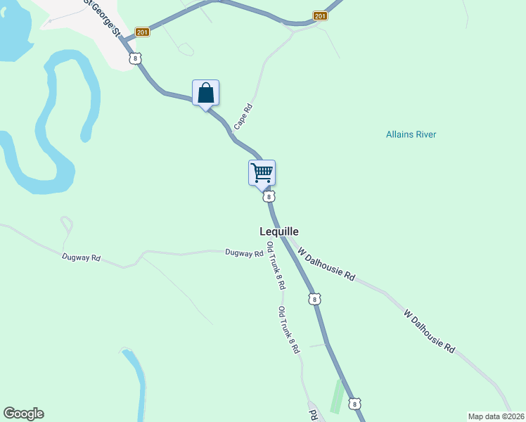 map of restaurants, bars, coffee shops, grocery stores, and more near 9527 Nova Scotia Trunk 8 in Annapolis Royal
