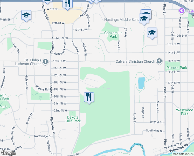 map of restaurants, bars, coffee shops, grocery stores, and more near 40 Valley Lane in Hastings