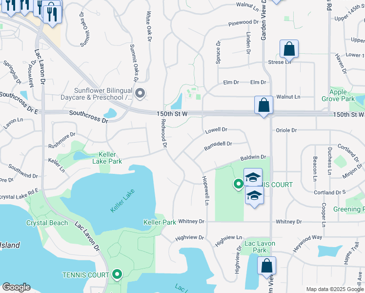 map of restaurants, bars, coffee shops, grocery stores, and more near 1119 Lowell Drive in Apple Valley