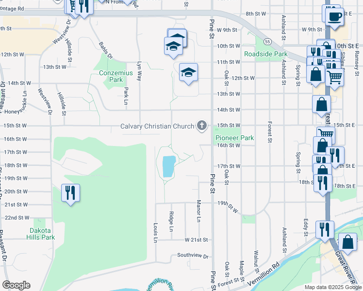 map of restaurants, bars, coffee shops, grocery stores, and more near 930 16th Street West in Hastings