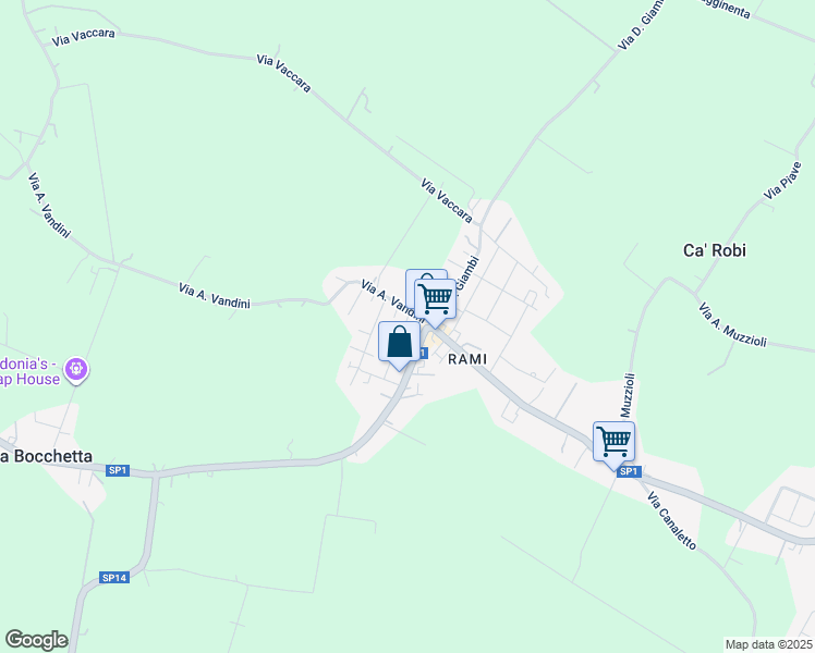 map of restaurants, bars, coffee shops, grocery stores, and more near 248 Via della Resistenza in Ravarino