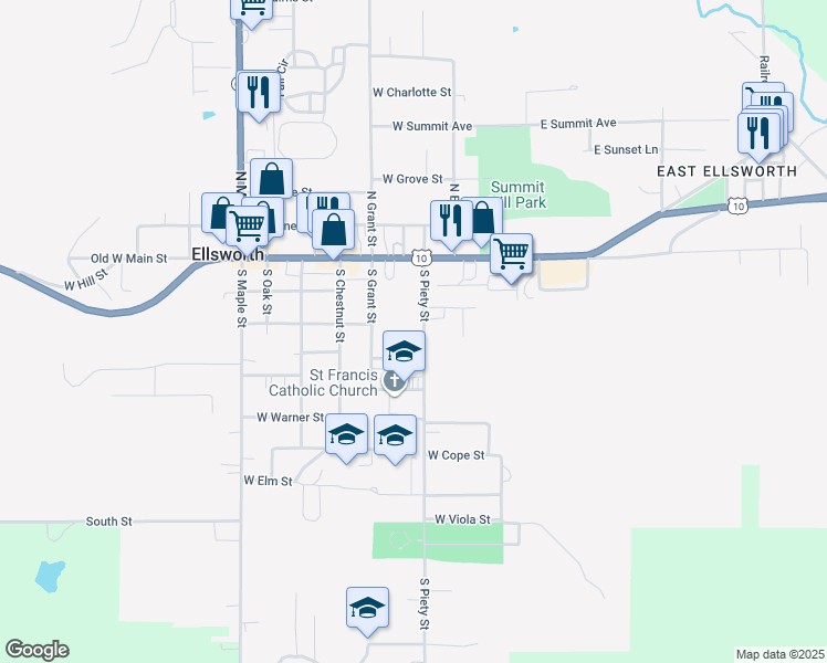 map of restaurants, bars, coffee shops, grocery stores, and more near in Ellsworth