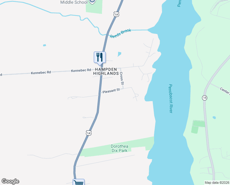 map of restaurants, bars, coffee shops, grocery stores, and more near 27 Pleasant Street in Hampden