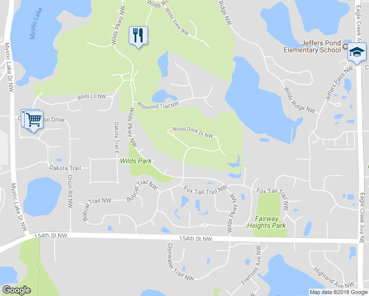 map of restaurants, bars, coffee shops, grocery stores, and more near 3068 Wood Duck Drive Northwest in Prior Lake