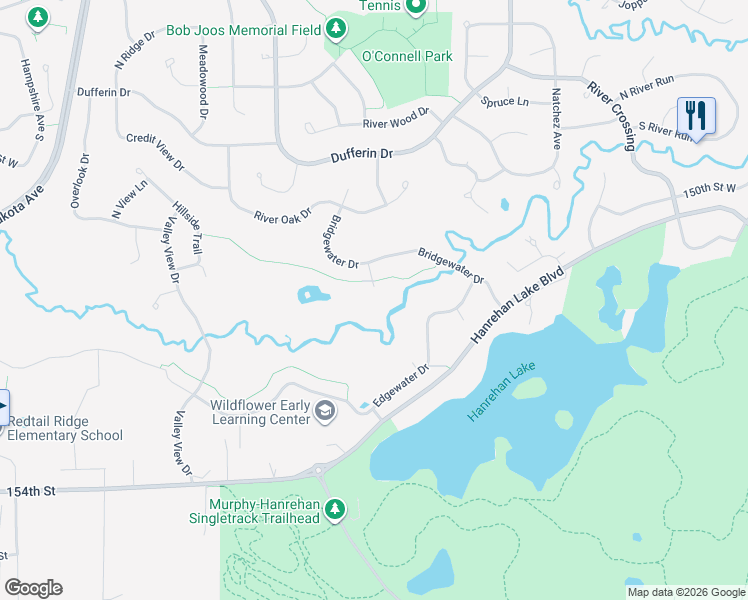 map of restaurants, bars, coffee shops, grocery stores, and more near 15028 Bridgewater Court in Savage