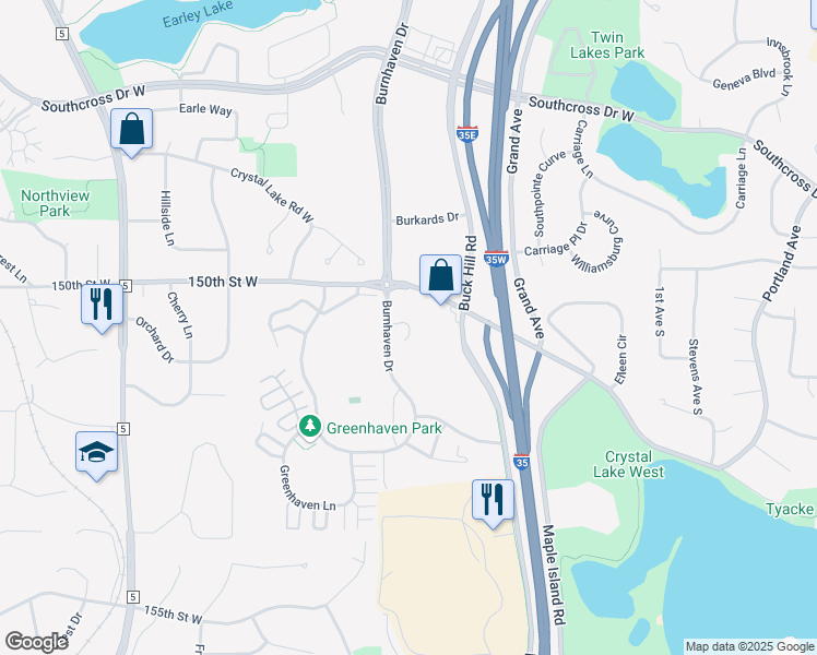 map of restaurants, bars, coffee shops, grocery stores, and more near 15001 Burnhaven Drive in Burnsville