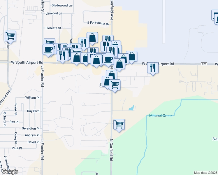 map of restaurants, bars, coffee shops, grocery stores, and more near 1040 Maple Street in Traverse City