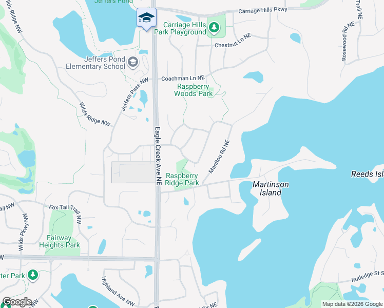 map of restaurants, bars, coffee shops, grocery stores, and more near 15037 Black Oak Road Northeast in Prior Lake