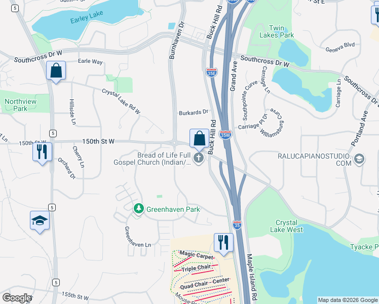 map of restaurants, bars, coffee shops, grocery stores, and more near 15001 Burnhaven Drive in Burnsville