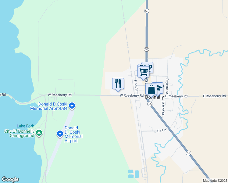 map of restaurants, bars, coffee shops, grocery stores, and more near 454 West Roseberry Road in Donnelly