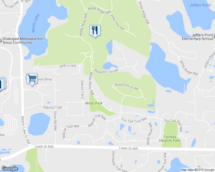 map of restaurants, bars, coffee shops, grocery stores, and more near 3166 Wood Duck Drive Northwest in Prior Lake